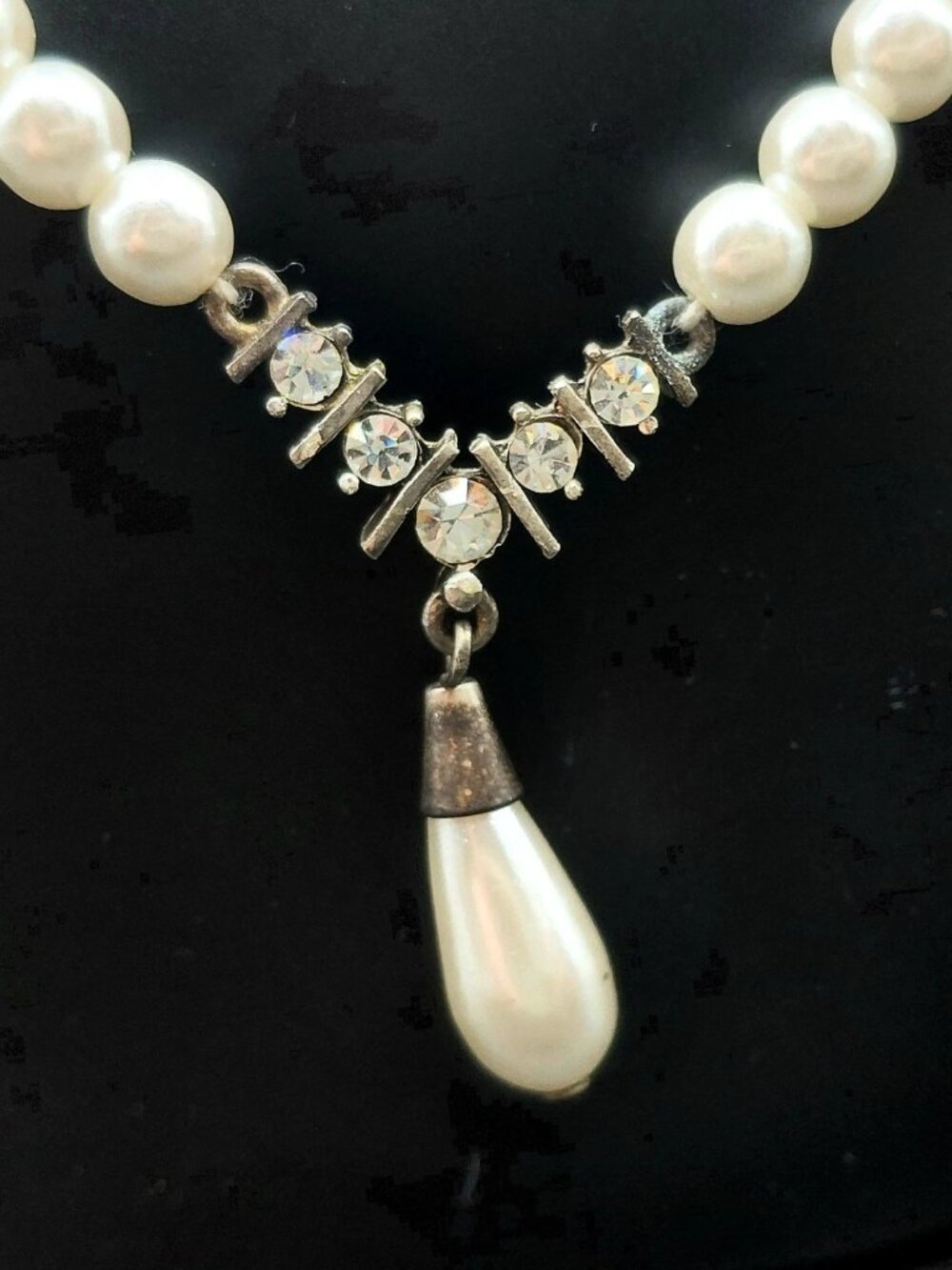 Faux Pearl Pendant Drop Choker Necklace 15" Retro Costume Fashion Jewelry